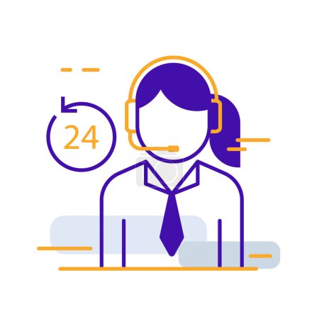 Illustration for 24 hour customer service business people icon with orange purple outline style. customer, support, icon, service, business, help, time, 24. Vector Illustration - Royalty Free Image
