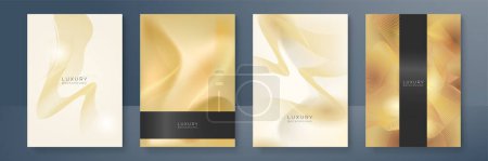 Illustration for Modern cover design set in luxury gold line. Gold abstract line pattern in premium gold color. Luxury golden stripe vector layout for business background, certificate, brochure template - Royalty Free Image