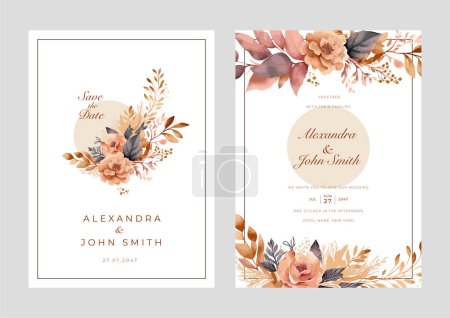 Ilustración de Plantilla de invitación de boda blanca con marco floral Vector Premium - Imagen libre de derechos