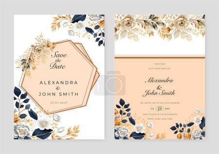 Illustration for White orchid flower floral vector hand drawn floral wedding invitation template watercolor - Royalty Free Image