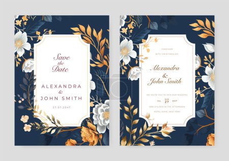 Illustration for White orchid flower floral vector flower wedding invitation template with aesthetic border watercolor - Royalty Free Image
