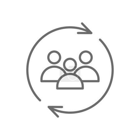 Equipo de actualización Icono de gente de negocios con estilo de contorno negro. update, people, human, project, partnership, interaction, collaboration. Ilustración vectorial