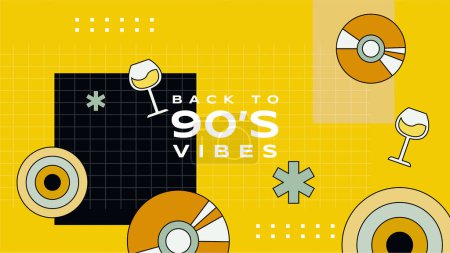 Illustration for Vector hand drawn flat nostalgic 90's youtube channel art - Royalty Free Image