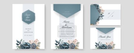 Illustration for Wedding Invitation cards Tosca Watercolor style collection design, Watercolor Texture Background, brochure, invitation template. Business identity style. Invite Vector. - Royalty Free Image