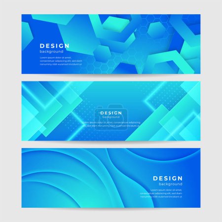 Illustration for Abstract geometric blue wide background banner layout design. Blue abstract vector long banner. Minimal background with copy space for text. Modern abstract gradient light blue banner background - Royalty Free Image