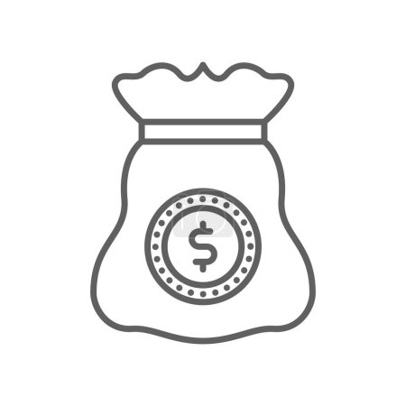 Téléchargez les illustrations : Money Bag Finance et icône de l'économie avec un style de contour noir. dollar, investissement, finance, sac, fonds, gagner, épargner. Illustration vectorielle - en licence libre de droit