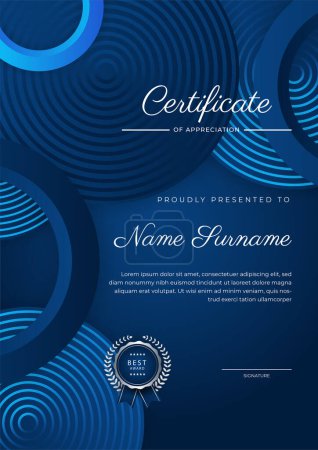 Ilustración de Diseño de plantilla de certificado con azul moderno elegante. Plantilla de logro de certificado de premio con insignia de oro y frontera - Imagen libre de derechos