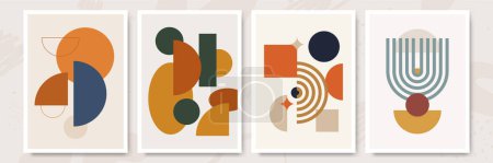 Téléchargez les illustrations : Boho moderne minimaliste abstrait ligne d'art imprimé avec la forme géométrique - en licence libre de droit