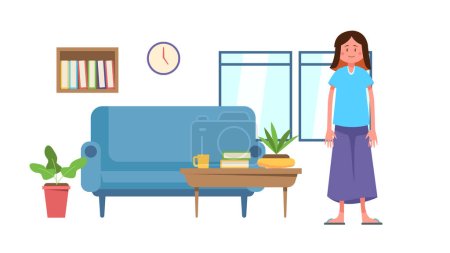 Illustration for A beautiful woman standing in the livingroom - Royalty Free Image