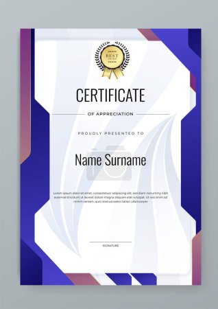 Illustration for Red and blue certificate of corporate template. Clean modern certificate with gold badge. Certificate border template with luxury and modern line pattern - Royalty Free Image