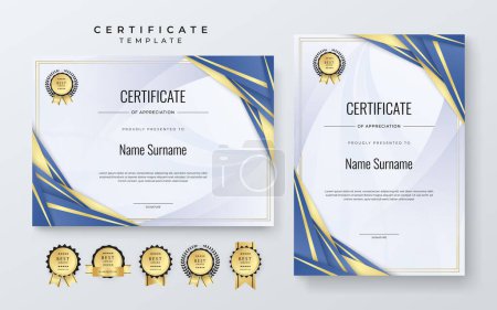 Illustration for Blue and gold vector modern elegant and luxury certificate template for corporate - Royalty Free Image