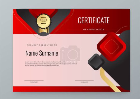 Illustration for Red black and gold certificate modern elegant for appreciation, achievement, awards diploma, corporate - Royalty Free Image