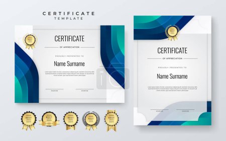 Illustration for Green and blue vector modern elegant and luxury certificate template for corporate - Royalty Free Image