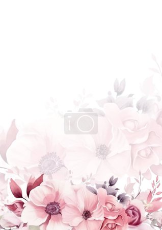 Téléchargez les illustrations : Modèle d'invitation de fond de couronne rose et blanche avec flore et fleur - en licence libre de droit