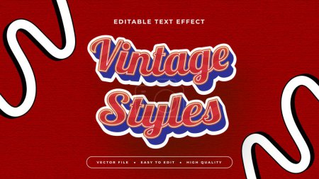 Illustration for Red blue and white vintage styles 3d editable text effect - font style - Royalty Free Image