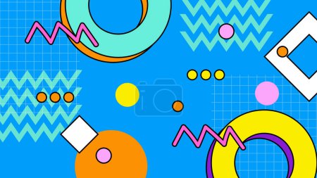 Illustration for Colorful colourful retro vintage 90s background Retro trendy groovy background design in 1970s Hippie style. Vector illustration - Royalty Free Image