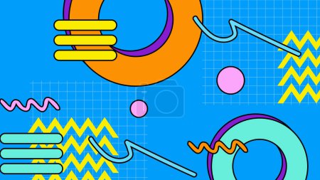 Illustration for Colorful colourful vector nostalgic background with shapes Retro trendy groovy background design in 1970s Hippie style. Vector illustration - Royalty Free Image