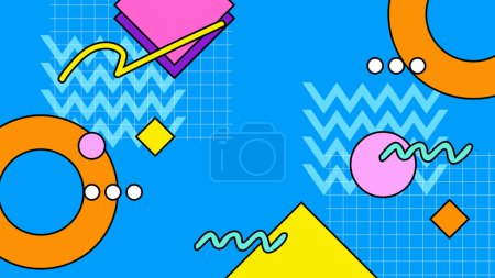Illustration for Colorful colourful vector retro nostalgic 90's background Retro trendy groovy background design in 1970s Hippie style. Vector illustration - Royalty Free Image