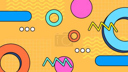 Illustration for Colorful colourful vector retro nostalgic 90's background Retro trendy groovy background design in 1970s Hippie style. Vector illustration - Royalty Free Image