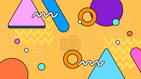 Illustration for Colorful colourful vector 90s 80s memphis nostalgic retro background Retro trendy groovy background design in 1970s Hippie style. Vector illustration - Royalty Free Image