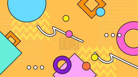 Illustration for Colorful colourful vector vintage retro 90s 80s background with shapes Retro trendy groovy background design in 1970s Hippie style. Vector illustration - Royalty Free Image