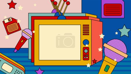 Colorful colourful vector retro nostalgic 90's background Retro groovy hippy trippy 70s vintage funky 1970s cartoon background
