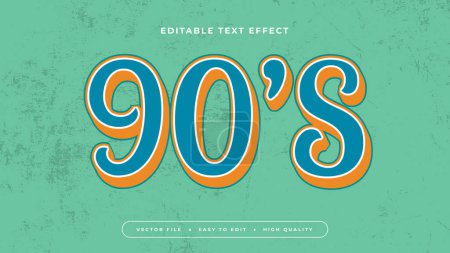 Illustration for Green blue and orange 90s 3d editable text effect - font style - Royalty Free Image