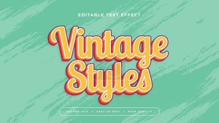 Illustration for Green red and yellow vintage styles 3d editable text effect - font style - Royalty Free Image