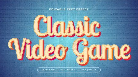 Téléchargez les illustrations : Bleu jaune et rouge classique jeu vidéo 3d effet de texte modifiable - style de police - en licence libre de droit