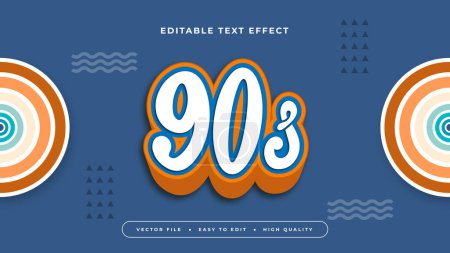 Illustration for Blue orange and white 90s 3d editable text effect - font style - Royalty Free Image