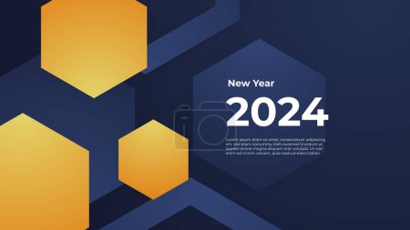 Happy new year 2024 celebration background. vector art and illustration for, landing page, template, ui, web, mobile app, poster, banner, flyer. Blue and yellow vector abstract new year 2024