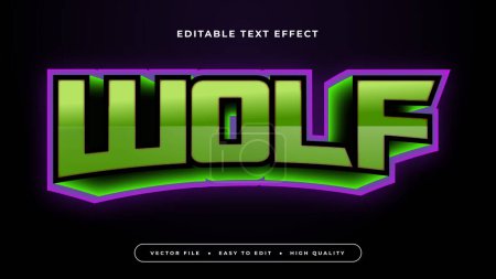 Illustration for Black green and purple violet wolf 3d editable text effect - font style. Esport text effect - Royalty Free Image