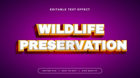 Illustration for Gold white and purple violet wildlife preservation 3d editable text effect - font style - Royalty Free Image