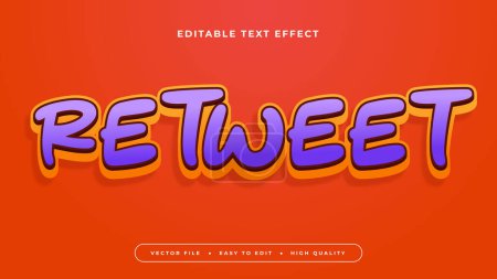 Rouge orange et violet violet retweet 3d effet de texte modifiable - style de police. Effet de texte pour les médias sociaux, post, histoire, flux, vidéo et modèle