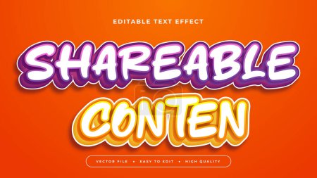 Ilustración de Colorido colorido contenido compartible efecto de texto editable 3d - estilo de fuente. Efecto de texto para redes sociales, post, historia, feed, video y plantilla - Imagen libre de derechos