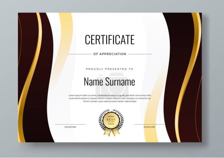 Certificat d'appréciation vectoriel élégant dégradé blanc, noir et or avec modèle de badges pour la réussite commerciale et l'entreprise