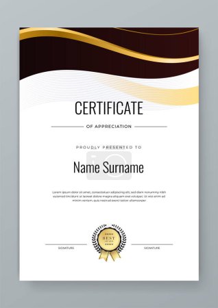 Illustration for Vector elegant gradient white, black and gold certificate of appreciation awards with badges template for business achievement and company - Royalty Free Image