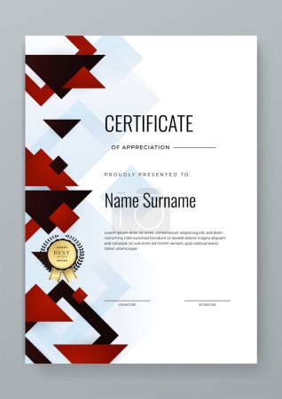 Illustration for Vector elegant gradient white black and red certificate of appreciation awards with badges template for business achievement and company - Royalty Free Image