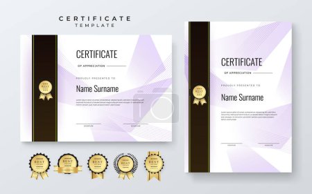 Illustration for Vector elegant gradient white, black and purple certificate of appreciation awards with badges template for business achievement and company - Royalty Free Image