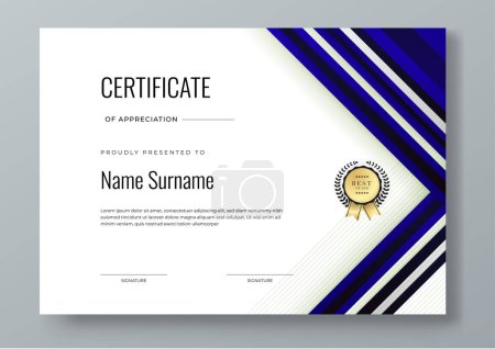 Illustration for Vector modern colorful white and dark blue certificate of achievement template with badge - Royalty Free Image