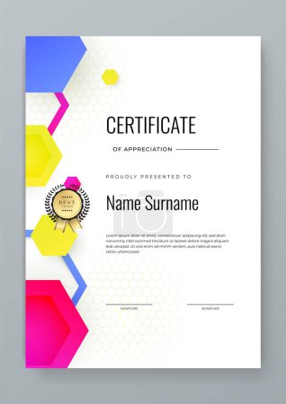 Illustration for Vector modern colorful colourful certificate of achievement template with badge - Royalty Free Image