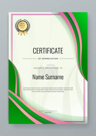 Blanco, verde y oro Plantilla de certificado de dos conjuntos con un elemento dinámico y futurista de fondo moderno