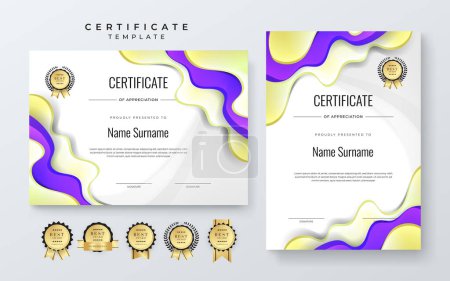 White, purple and yellow Two set certificate template with dynamic and futuristic element modern background