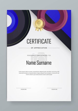 Purple blue and white Professional Certificate. Certificate Of Appreciation Template Design.