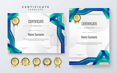 Vector abstract white and blue gold certificate template concept