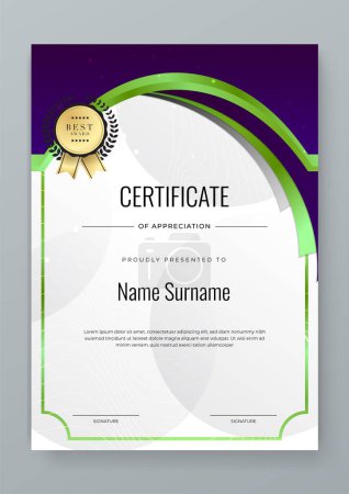 Professional white green and purple Certificate. Certificate Of Appreciation Template Design.