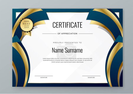 Illustration for Vector elegant gradient white and blue certificate of appreciation awards with badges template for business achievement and company - Royalty Free Image