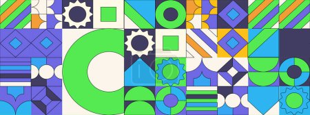 Abstract Geometric Pattern Artwork. Colores retro y fondo de color. Rejilla con formas geométricas de colores. Folleto promocional abstracto moderno, fondo, folleto, patrón.