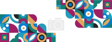 Abstract Geometric Pattern Artwork. Retro colours background. Grid with colored geometric shapes. Modern abstract promotional flyer, background, brochure, pattern.
