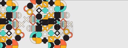 Abstraktes geometrisches Musterbild. Retro-Farben und Farbhintergrund. Gitter mit farbigen geometrischen Formen. Moderner abstrakter Werbeflyer, Hintergrund, Broschüre, Muster.
